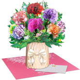 3D Pop-Up Card With Colorful Carnation Bouquet - Papar Crafted Flower Card - Elegant Greeting Card For Mother’S Day, Birthdays, Anniversaries, Weddings, Or Thank You – Includes Envelopes & Note Card