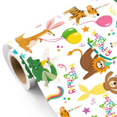 Kids Birthday Wrapping Paper Roll - Mini Roll - 17 Inch X 16.5 Feet - Cute Birthday Party Animal Wrapping Paper For Kids Boys Girls, Baby Shower, School Celebration