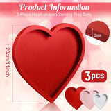 3 Pcs Valentine'S Day Wooden Serving Tray Heart Shaped Plate Wood Serving Dish Tray And Platter For Valentines Day Table Decoration Home Office Food Display, 3 Sizes(Heart, Red, Pink, White)