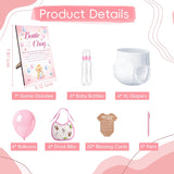 Bottle Chug Baby Shower Game, 50Pcs Bottle Chug Game Set With 6 Bottles, 6 Xl Diapers, 6 Bibs, Sign, Balloons, Pens, Cards, Funny Diaper Baby Shower Game For Party Decoration,Pink