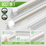 6 Pack Dimmable 4FT LED Shop Lights 30W 4500LM Tunable 3000K 6500K Linkable T8 Fixtures