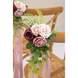 Wedding Aisle Decorations Mauve Pew Flowers Set Of 10 For Wedding Ceremony Party Chair Decor With Artificial Flowers Eucalyptus And Ribbons