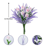 9Pcs Tulips Artificial Flowers 13" Faux Floral Arrangements Mixed Purple Lavender Bouquet Realistic Fake Flowers For Vase Table Centerpiece Kitchen Gifts Home Room Office Wedding Decoration Light Pink