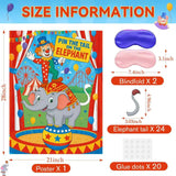 Carnival Circus Party Game: Pin The Stickers On The Elephant Poster With 24 Pcs Stickers And Blindfold For Circus Birthday Party Supplies