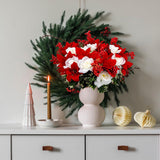 2 Pcs 20 Inch Artificial Red Poinsettia White Rose Bouquet With Berry Pine Branch 12 Stems Velvet Faux Poinsettia Floral For Vases Wreaths Garland Indoor Outdoor Christmas Tree Home Decorations