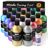 18 Colors 8.45Oz Metallic Acrylic Pour Paint Supplies Kit, Large Volume Ready To Pour Premixed High Flow Pouring Paint Set With Silicone Pouring Oil, Gloves, Instructions For Beginner Diy