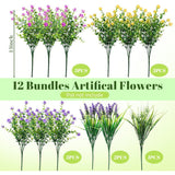 12 Bundles Artificial Flowers For Outdoors Decoration, Uv Resistant Eucalyptus Faux Flowers Fake Plants No Fade Plastic Greenery Shrubs Home Porch Outside Spring Summer Garden Decor