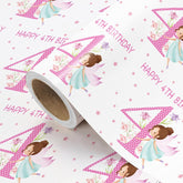 Girls 4Th Birthday Wrapping Paper Roll - Mini Roll - 17 Inch X 16.5 Feet - Girl Fairy Happy 4Th Birthday Wrapping Paper Perfect For Kids Girls, Baby Shower, Party