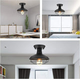 Farmhouse Flush Mount Ceiling Light Rustic Black Metal Cage Industrial Ceiling Fixture