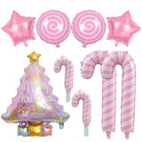 9Pcs Pink Christmas Balloons Decorations, Christmas Tree Balloon, Candy Cane Foil Balloon For Xmas Party New Year Birthday Party Supplies