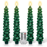 4 Pack Flameless Christmas Tree Candles With Remote, 9.8” Led Battery Operated Taper Candles, Green 3D Flickering Candlesticks For Holiday Home Decoration (Green)