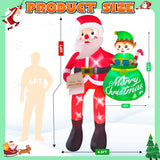 10Ft Christmas Inflatable Santa Claus Outdoor Decorations, Climbing Santa Inflatable Yard Decor With Elf & Built-In Leds