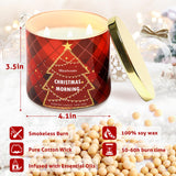 Christmas Scented Candle, Christmas Morning Scented Candle, 3 Wicks Large Candle Natural Soy Wax Candles, Red Xmas Tree Candles Gifts, 14Oz