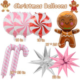 142 Pcs Gingerbread House Decorations - Pink Christmas Garland, Gingerbread Man, Candy Cane Foil Balloons For Xmas Party Decorations