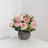 Artificial Flower Mini Potted Plant, Small Pink Roses + Paper Pulp Round Vase, Small Fake Plants Potted Plant Decoration, Suitable For Office, Bookshelf, Dining Table, Living Room, Desk, Wedding
