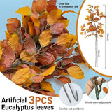 3 Pcs 39 Inch Fall Eucalyptus Stems Fake Fall Leaves Floral Stems Tall Artificial Plants Indoor Fall Decor For Living Room Home Decoration Halloween Flowers Artificial(Yellow)