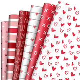 12 Sheet Valentine'S Day Wrapping Paper Heart Stripe Gift Wrap Paper Bulk Folded Flat Pink Red Craft Paper For Diy Crafts Wedding Anniversary Party Gift Packing Supplies, 19.7 X 27.6 Inch