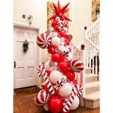 Christmas Balloon Garland Arch Kit, 125Pcs Red White Xmas Balloons With Red Star Balloons, Candy Cane, Gift Box, Big Foil Balloon For Birthday New Year Merry Christmas Party Decorations
