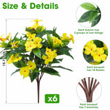 6 Bundles Artificial Impatiens Flowers For Outdoors Decoration, Silk Flowers Bouquet Fake Plants Uv Resistant For Spring Summer Garden Porch Window Box Balcony Home Decor, Yellow