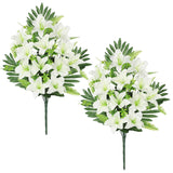 Artificial Cemetery Flowers For Grave, Set Of 2 Silk White Faux Lily Bouquet Flower Outdoor Graveyard Memorial Flowers For Cemetery Headstones Decoration