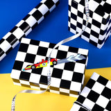 Checkered Flag Wrapping Paper Roll - 17 Inch X 16.5 Feet - Race Car Wrapping Paper For Kids Birthday, Girls Boys Birthday, Baby Shower