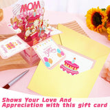 Happy Birthday Mom Card From Daughter Son Kids Funny 3D Pop Up Birthday Gift Card Box For Mom Foldable Celebration Greeting Cards With Envelope For Women Stepmom Godmother
