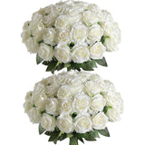 36Pcs Artificial Roses Realistic Fake Flowers Bulk Long Stem Silk Faux Roses Bouquet For Wedding Diy Home Decor Bridal Table Centerpieces Party Arrangements Gifts(White)