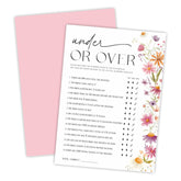 Floral Under Or Over Wedding Game Cards -5 X 7 Inches Double -Sided Fill-In Wedding Shower Games For 30 Guests -Newlyweds, Bridal Shower Activities Supplies & Decor -A04