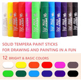Paint Sticks,12 Classic Colors, Washable, Non-Toxic, Tempera Paint Sticks For Kids And Students