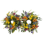 Spring Summer Candle Rings,Floral Candle Rings Wreaths 6 Inch,Daisy And Sunflowers,Mixed Flowers With 2Pcs Plastic Candles,Perfect For Spring Decor,Centerpieces For Tables,Indoor Outdoor Home Decor