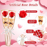 24 Pcs Valentine'S Day Bouquet Flowers With Bear Artificial Rose Bouquet Heart Single Bear Flower With Plush Bears For Exchange Valentine'S Gifts Woman(Brown)