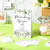 Baby Shower To Baby Advice Cards For New Parents To Be - Tip Jar Sign For New Parents 60 Parenting Advice Cards 10 Hb Pencils 2 Cute Stickers 1 Pet Bottle For Guests Games(Leaf)