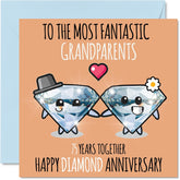 Cute Diamond Anniversary Card For Grandparents - 75 Years Together - Happy 75Th Wedding Anniversary Cards For Grandpa Grandma Nanny, 5.7 X 5.7 Inch Greeting Cards For Seventy-Fifth Anniversaries