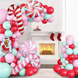 Christmas Balloons Arch, Pink Green Red Christmas Balloons, 5 10 18 Inch Pink Green Christmas Balloon Garland Kit, Christmas Party Balloons With Candy Cane Sled Foil Balloons For Christmas Party