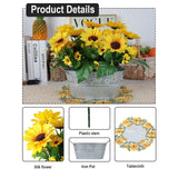 Sunflowers Artificial Flowers In Plant Pots With Table Mat - Fake Sunflower Pot Table Centerpieces, Faux Silk Sunflower Arrangement Farmhouse Decorations For Wedding, Party, Dining Room