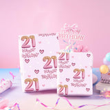 21St Girls Wrapping Paper Birthday, Hearts And Pink Number 21 Balloons Happy Birthday Design, 21 Years Old, Mini Roll, 17 Inches X 16.4 Feet, Perfect For Girls' Birthday Party Gifts