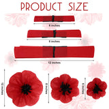 Artificial Red Poppy Flowers Memorial Day Large Poppies Fake Flowers For Halloween Birthday Carnival Back To School Party Backdrop(6,8,12 Inches,30 Pcs)