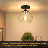 11.81 Inch Wood Black LED Ceiling Light Low Profile Flush Mount Fixture