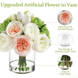 Fake Flowers In Vase - Real Touch Peonies Tulips Hydrangea Artificial Flowers With Vase, Large Faux Flowers With Lifelike Faux Water, Centerpiece Table Decorations For Coffee Table Decor