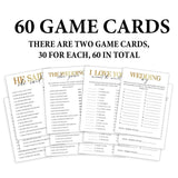 60 Pcs Gold Bridal Shower Game For Guest, Wedding Engagement Party Supplies, Included 4 Games - I Love You Around World, He Said She Said, Wedding Shoe Game, Wedding A-Z, Double-Sided