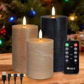 Rechargeable Flameless Led Pillar Candles–Luminous Real Wax Indoor Home Decor–Set Of 3, Realistic Flickering Led Flame,Remote & Timer, Usb-Rechargeable?Caramel Beige?