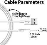 2 Pack 2.5mm DC USB Charging Cable 2.7FT Replacement Cord for Beauty Devices