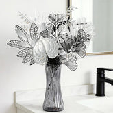Modern Silver & Black Artificial Flower Bouquet - Metallic Faux Floral Arrangement For Home Decor, Bathroom/Table Centerpiece, Minimalist Decorative Fake Plants