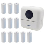 Mini Portable Printer Inkless Sticker With 11 Rolls Paper Bluetooth Mini Smart Pocket Portable Receipt Printer Inkless Thermal For Ios&Android White