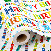 Birthday Wrapping Paper Roll - Colorful Happy Birthday Lettering & Candles, Reversible Design For Baby Shower, Party - Mini Roll - 17 Inch X 33 Feet