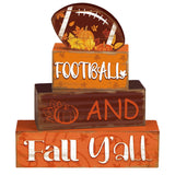 4 Pcs Fall Thanksgiving Decor For Home Football Wooden Signs With Sayings Fall Thanksgiving Tiered Tray Decor Pumpkin Football Tabletop Centerpiece Maple Leaf Block Signs For Office Kitchen Shelf
