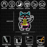 Fortune Cat Ramen Neon Sign Dimmable Lucky Cat LED Wall Decor for Restaurant Kitchen Pub