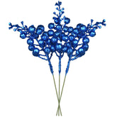 16Pcs Christmas Glitter Berry Stems, 7.8" Artificial Christmas Picks For Christmas Tree Ornaments, Diy Xmas Wreath, Crafts, Holiday And Home Decor (Dark Blue)