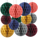 12 Pcs 8" Boho Honeycomb Balls Decoration Hanging Tissue Paper Pom Poms For Halloween Fall Thanksgiving Christmas Party Supplies Birthday Wedding Classroom Home Decor
