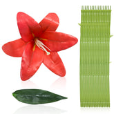18 Pcs Faux Lily Heads 5.9 Inch Tiger Lily Artificial Flower Fake Lilies Flower Heads With 13 Inch Long Stem And Green Leaves For Wedding Bouquets Home Party Easter Decoration,(Red)